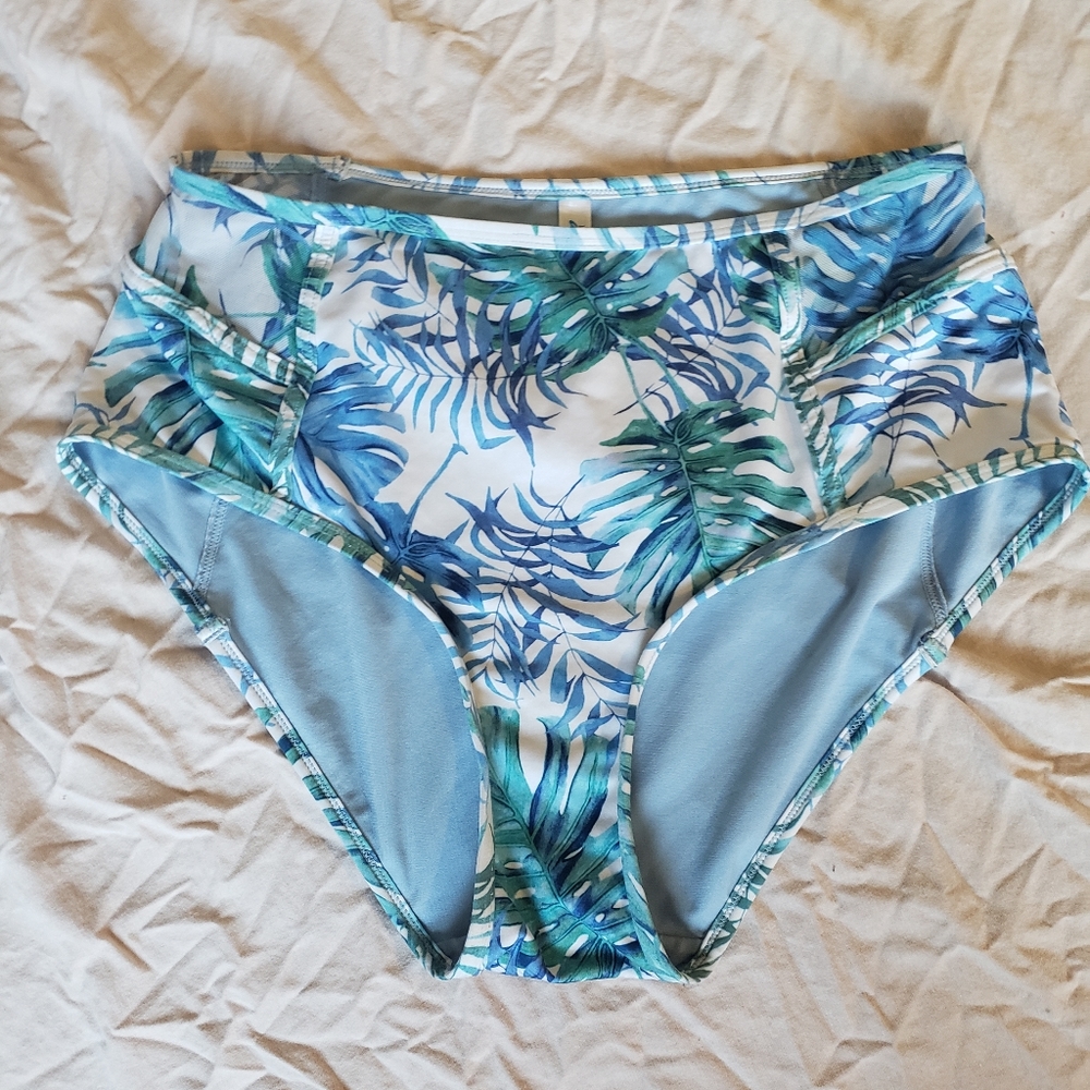 La vie en rose Blue Tropical High Waisted Bikini Bottoms